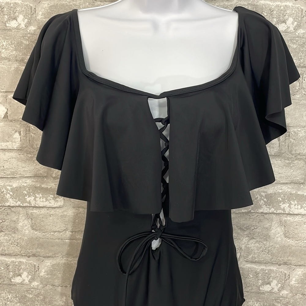 Tempt Me Lace-Up Front Off Shoulder Ruffle One Piece Swimsuit - Picture 2 of 10